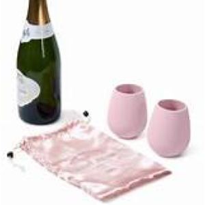 🍷Brand New Odeme "What A Pair" Pink Silicone Wine Glasses w/Carrying Bag G14